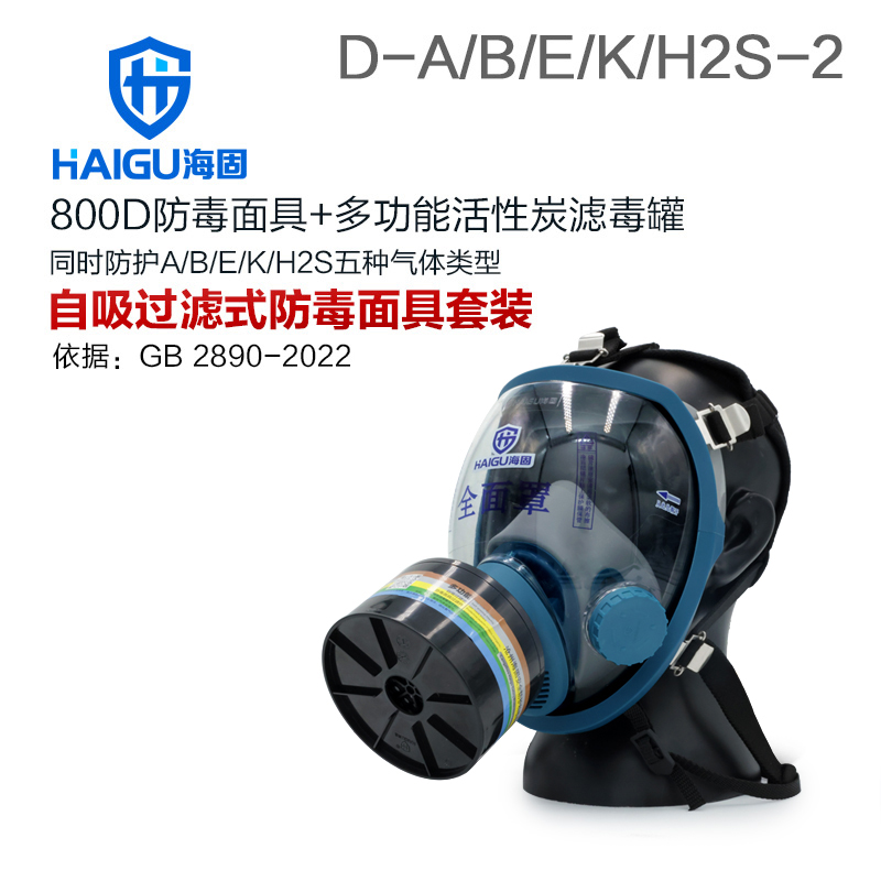 海固800D全面罩+HG-ABS/D-A/B/E/K/H2S-2濾毒罐 綜合防毒氣套裝