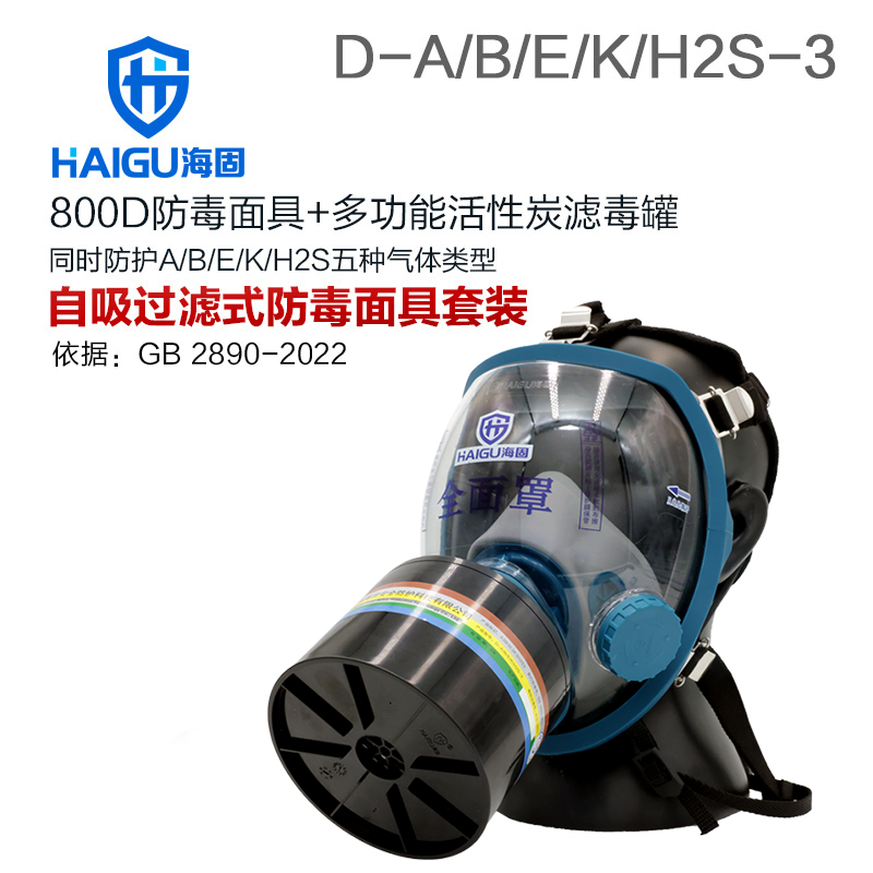 海固800D全面罩+HG-ABS/D-A/B/E/K/H2S-3濾毒罐 綜合防毒氣套裝