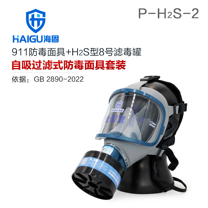 海固911全面罩+HG-ABS/P-H2S-2濾毒罐 硫化氫活性炭防毒面具