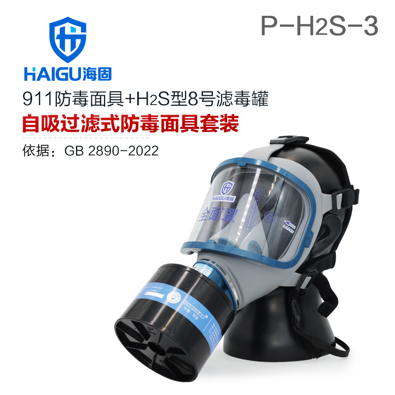 海固911全面罩+HG-ABS/P-H2S-3濾毒罐 硫化氫活性炭防毒面具